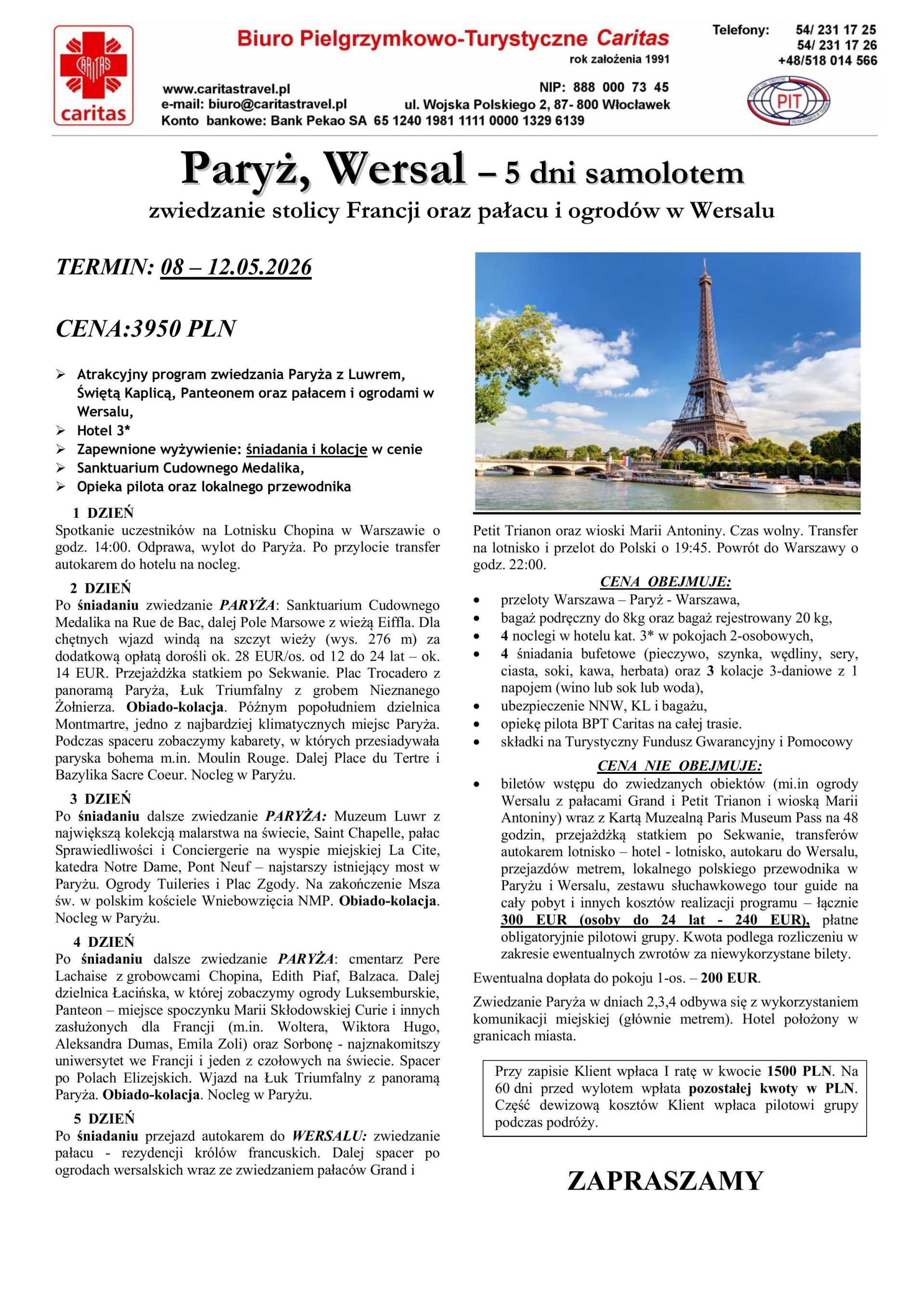 Pielgrzymko-wycieczka do Paryża i Wersalu!